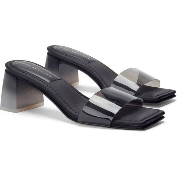 New! Good American Sandals Womens Ombre Black Block Heel Sz 7 - Picture 1 of 9